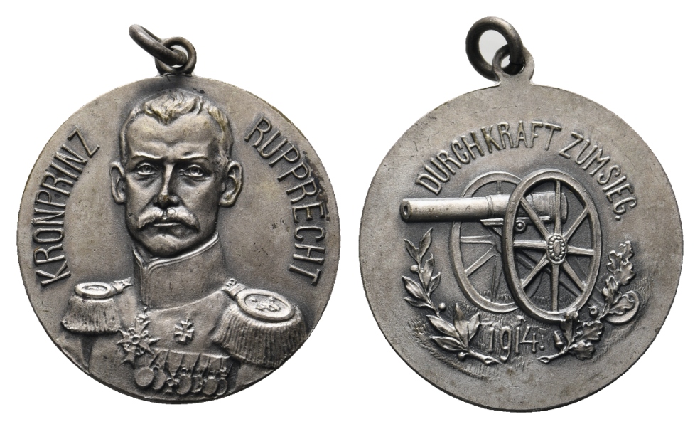  Medaille 1914; Kronprinz Rupprecht; Durch Kraft zum Sieg; unedel; tragbar; 8,59 g;  Ø 27,97 mm   