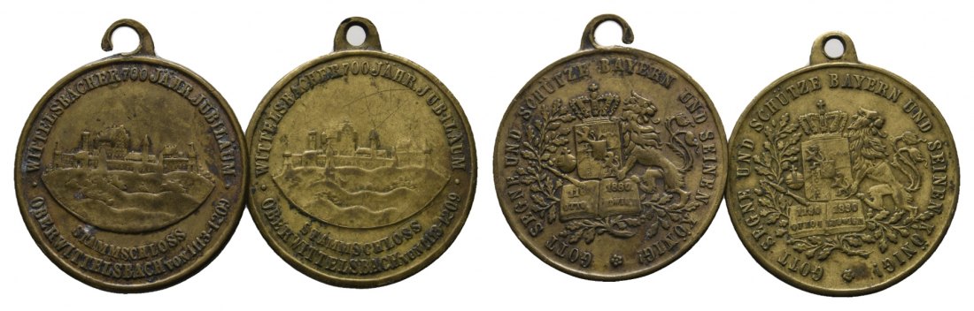  2 Medaillen; 700 Jahre Stammschloss Oberwittelsbach; Bronze; gehenkelt; 3,03/3,08 g; Ø 24,6 mm   