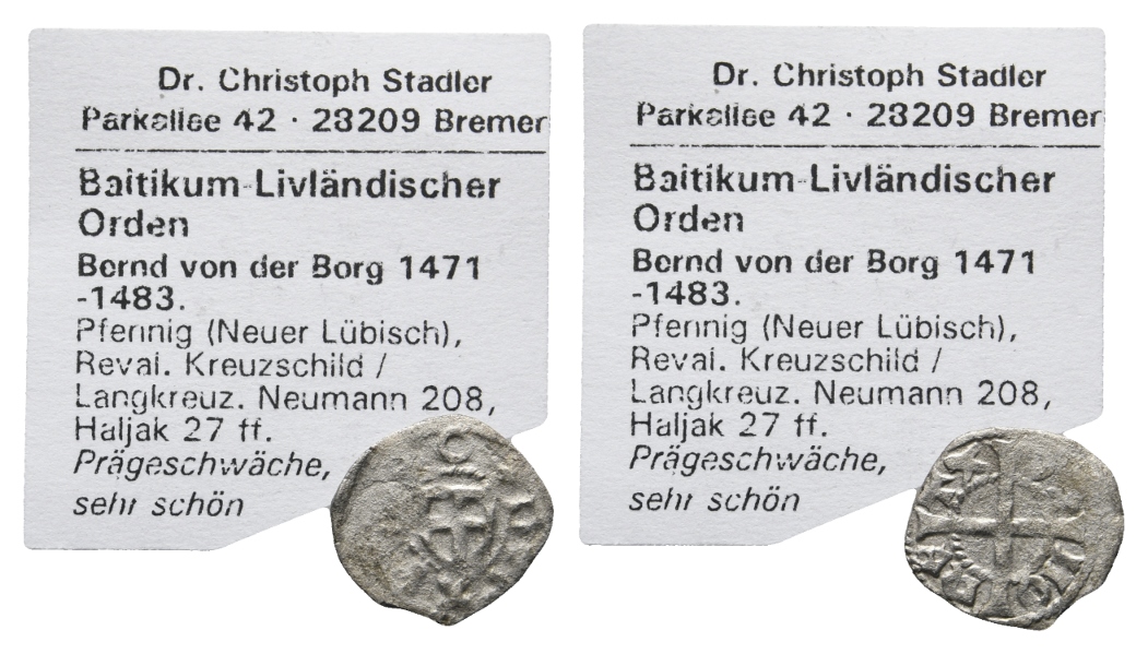  Mittelalter; Baltikum- Livländscher Orden; Pfennig   