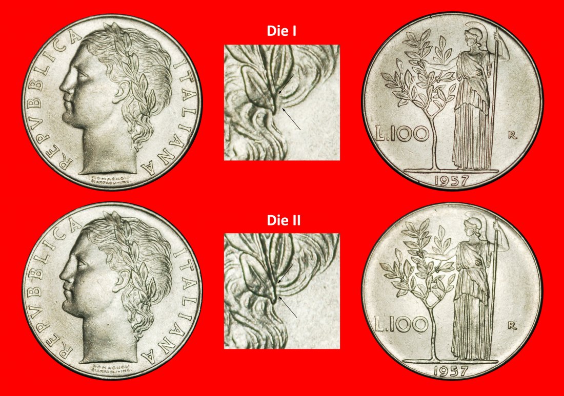  Ⰶ GODDESS MINERVA (1954-1989): ITALY ★ 100 LIRAS 1957R! 2 DISCOVERY COINS! ★ LOW START ★ NO RESERVE!   