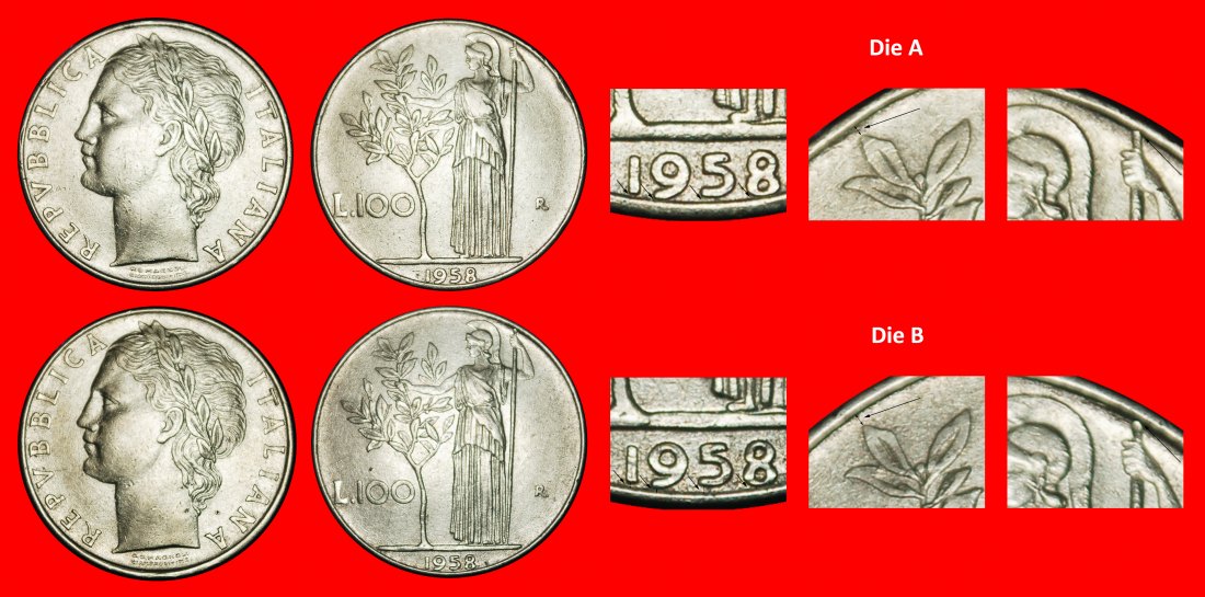  Ⰶ GODDESS MINERVA (1954-1989): ITALY ★ 100 LIRAS 1958R! 2 DISCOVERY COINS! ★ LOW START ★ NO RESERVE!   