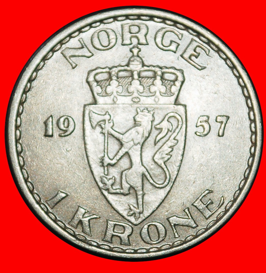 Ⰶ LÖWE (1953-1957): NORWEGEN ★ 1 KRONE 1957! HAAKON VII. (1905-1957)! ★OHNE VORBEHALT!
