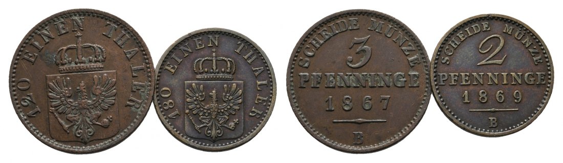  Altdeutschland; Preußen; 2 Kleinmünzen 1867 / 1869   