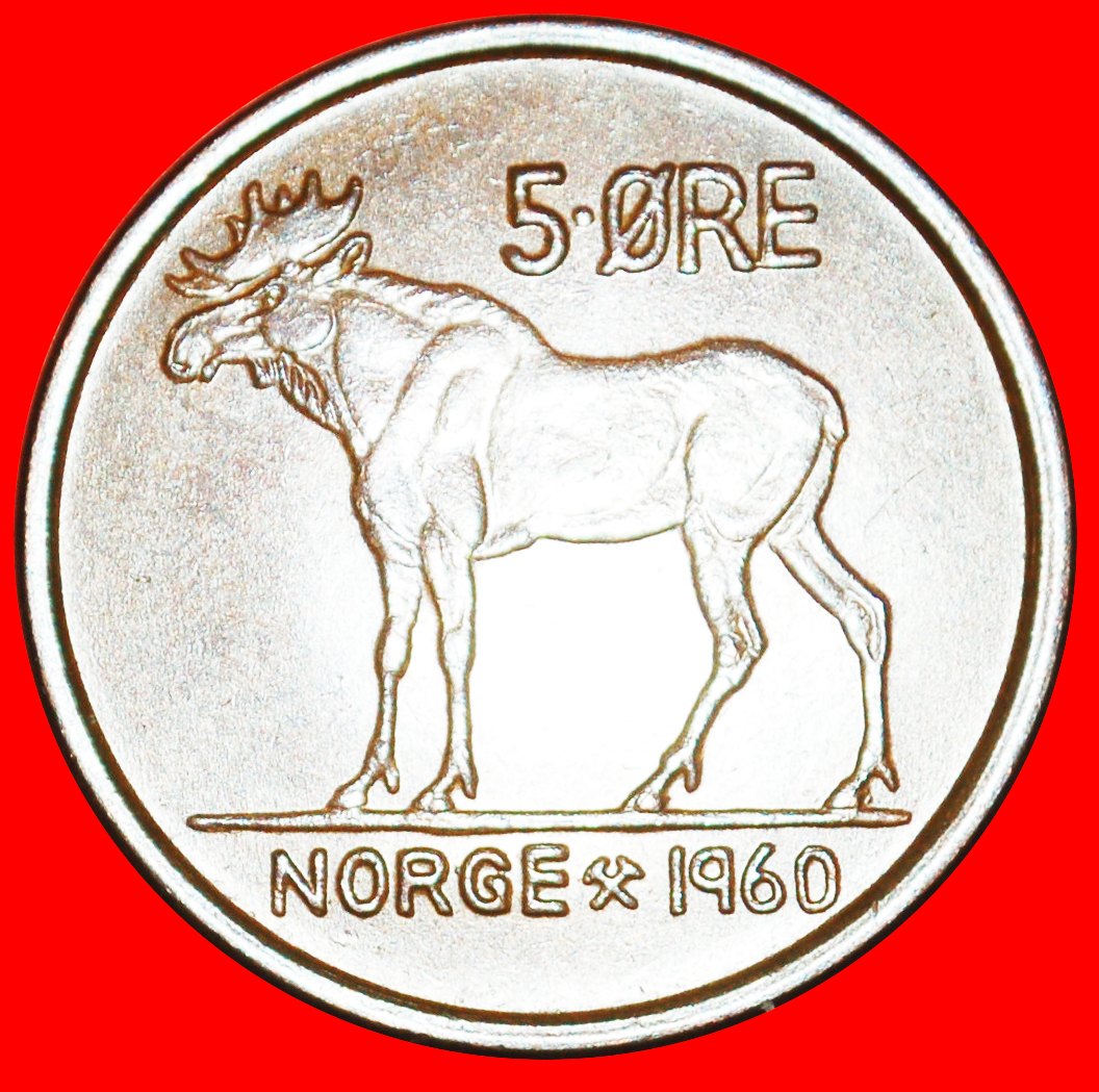  Ⰶ ELK (1958-1973): NORWAY ★ 5 ORE 1960! OLAV V (1957-1991) JUST PUBLISHED!★ LOW START ★ NO RESERVE!   