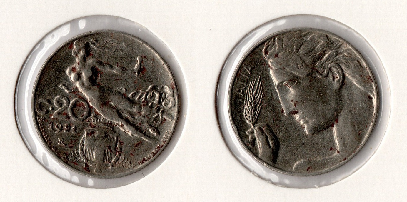  Italien 20 Centesimi 1921 R (N) Emanuele III. ss-vz   