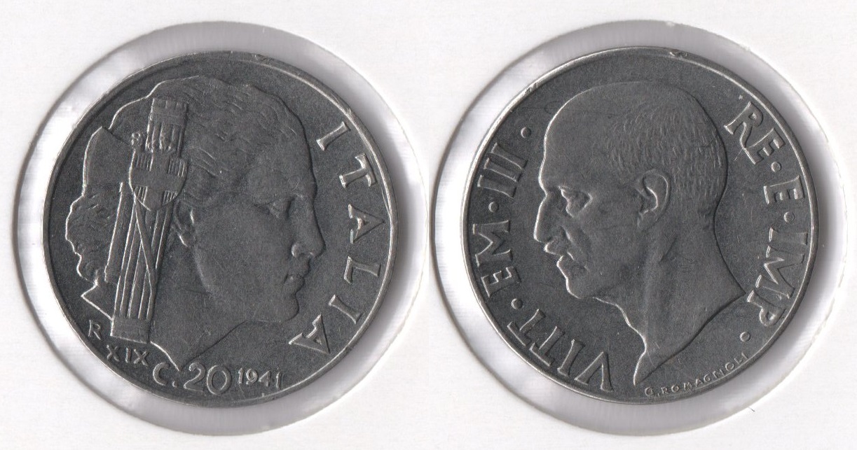  Italien 20 Centesimi XIX/ 1941 R (N) Emanuele III. ss-vz   