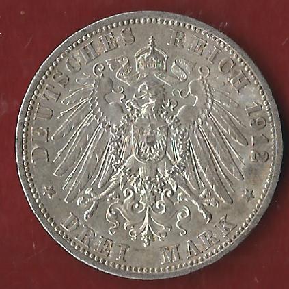  Preussen 3 Mark Wilhelm II 1912 Münzankauf Koblenz Frank Maurer AK 14   