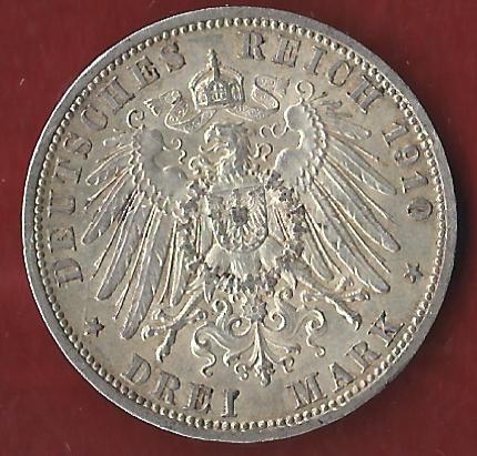  Preussen 3 Mark Wilhelm II 1910 Münzankauf Koblenz Frank Maurer AK 15   