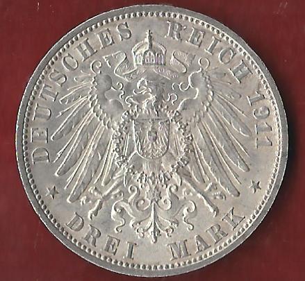  Wuerttemberg 3 Mark Hochzeit 1911 Münzankauf Koblenz Frank Maurer AK 17   