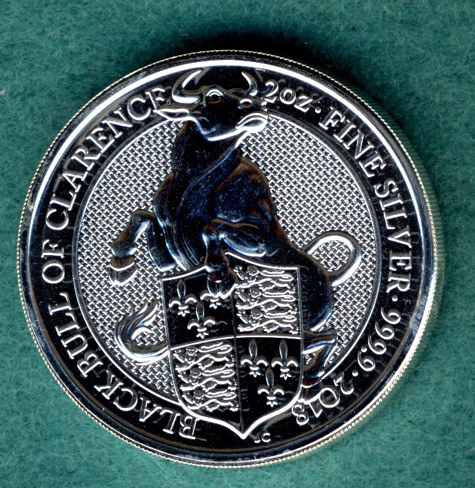  Großbritannien, 5 Pounds 2018, Queens Beasts - Black Bull of Clarence, 2 oz. Silber   