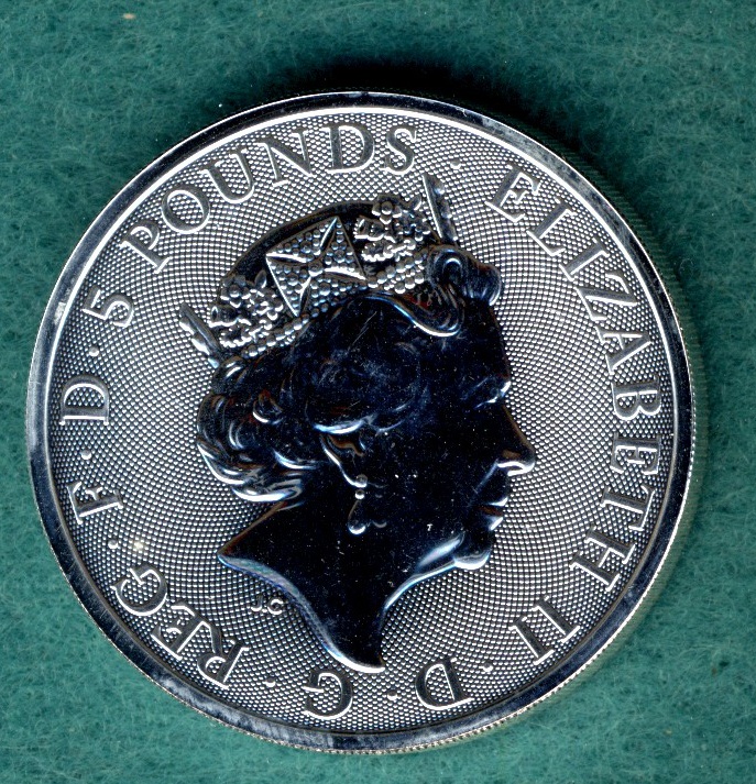  Großbritannien, 5 Pounds 2018, Queens Beasts - Black Bull of Clarence, 2 oz. Silber   