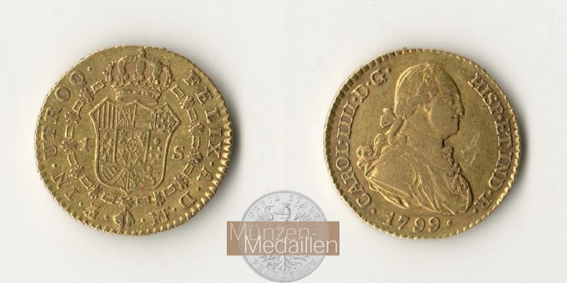 Spanien, Karl IV. MM-Frankfurt  Feingold: 3,3g 1 Escudo 1799 