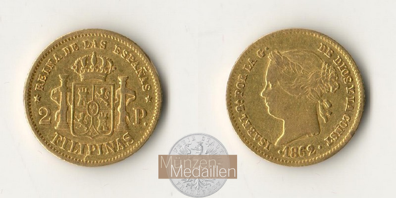 Philippinen  1 Peso MM-Frankfurt Feingold: 1,48g Isabella II. 1862 
