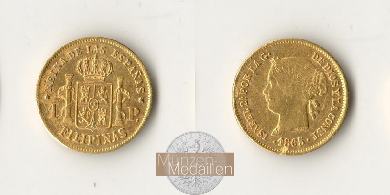 Philippinen  1 Peso MM-Frankfurt Feingold: 1,48g Isabella II. 1865 