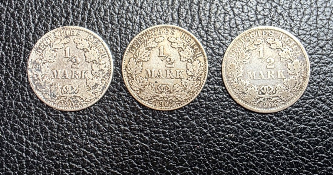 3 x 1/2 Mark 1905 A, D, F Jaeger 16 XXL Bild Silber je 0,900 2,77 Gramm (2,5 Gr. fein)