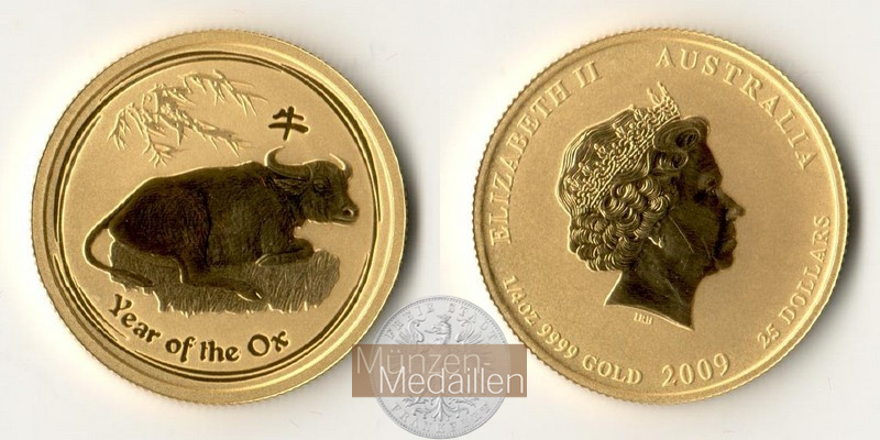 Australien MM-Frankfurt Feingold: 7,78g 25 Dollar (Ochse) 2009 