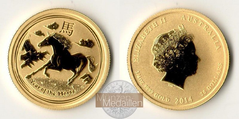 Australien MM-Frankfurt Feingold: 7,78g 25 Dollar  Pferd 2014 