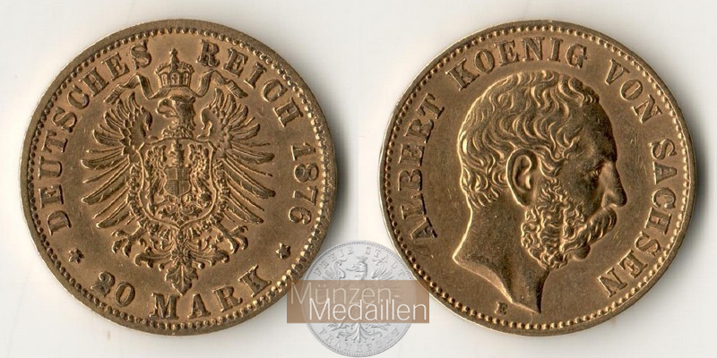 Sachsen, Kaiserreich  20 Mark MM-Frankfurt Feingold: 7,17g Albert 1873-1902 1876 E 
