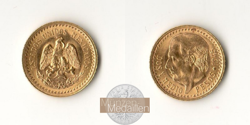 Mexiko  2,5 Pesos MM-Frankfurt Feingold: 1,87g Miguel Hidalgo y Costilla 1945 