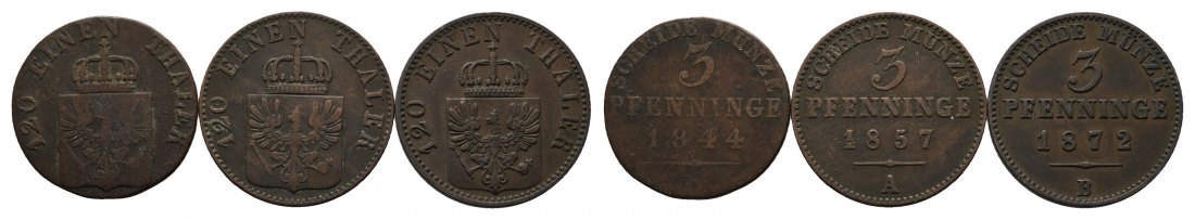  Altdeutschland; 3 Kleinmünzen 1844 / 1857 / 1872   
