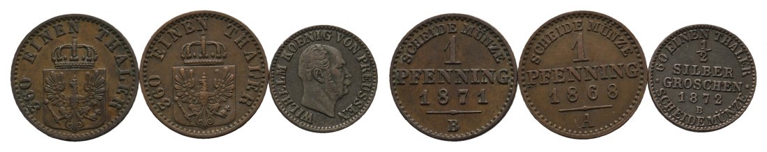  Altdeutschland; 3 Kleinmünzen  1871 / 1868 / 1872   