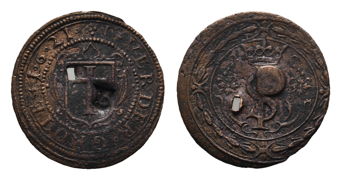  Altdeutschland; Kleinmünze 1621; Gegenstempel; gelocht   