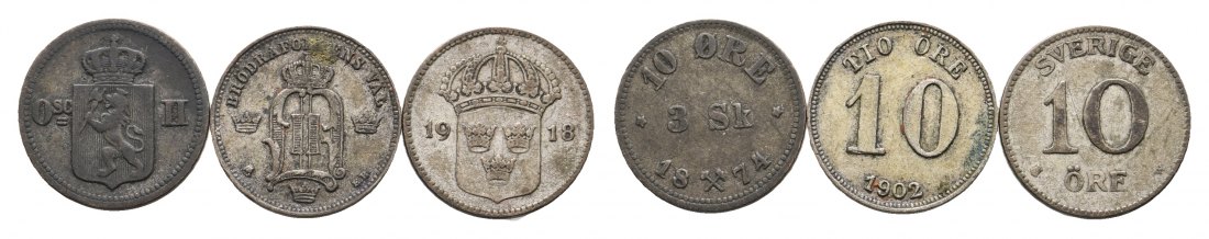  Ausland; Schweden; 3 Kleinmünzen   