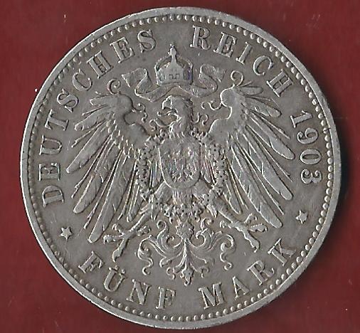  Preussen  5 Mark Wilhelm II 1903 Münzankauf Koblenz Frank Maurer AK 31   