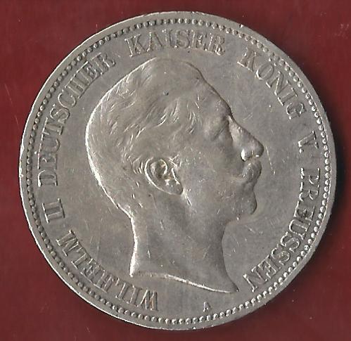  Preussen  5 Mark Wilhelm II 1907 Münzankauf Koblenz Frank Maurer AK 32   