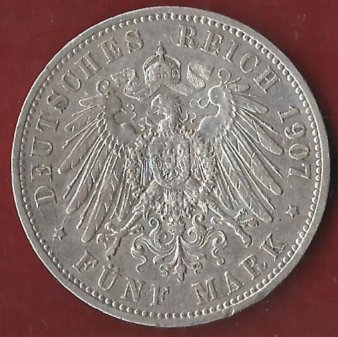  Preussen  5 Mark Wilhelm II 1907 Münzankauf Koblenz Frank Maurer AK 32   