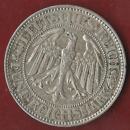  Weimar 5 Mark Eichbaum 1927 A ss Münzankauf Koblenz Frank Maurer AK 33   