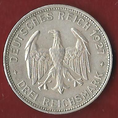  Weimar 3 Mark Tübingen 1927 vz Münzankauf Koblenz Frank Maurer AK 34   