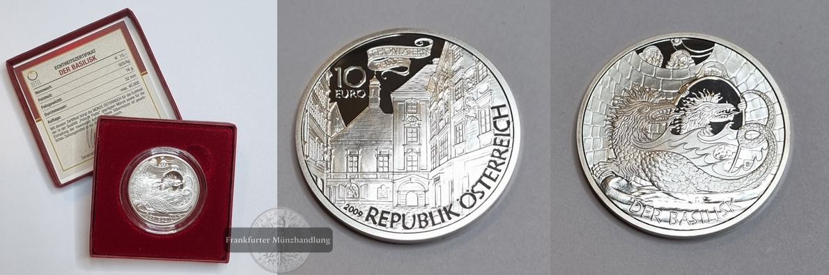  Österreich 10 Euro 2009 Basilisk FM-Frankfurt Feinsilber: 16g   