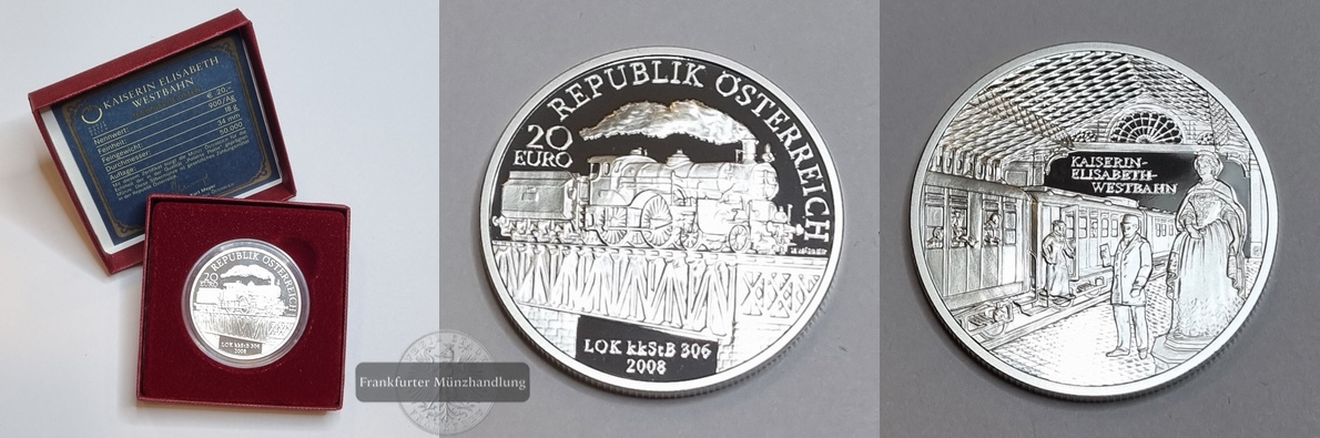  Österreich 20 Euro 2008 Kaiserin Elisabeth Westbahn FM-Frankfurt Feinsilber: 18g   