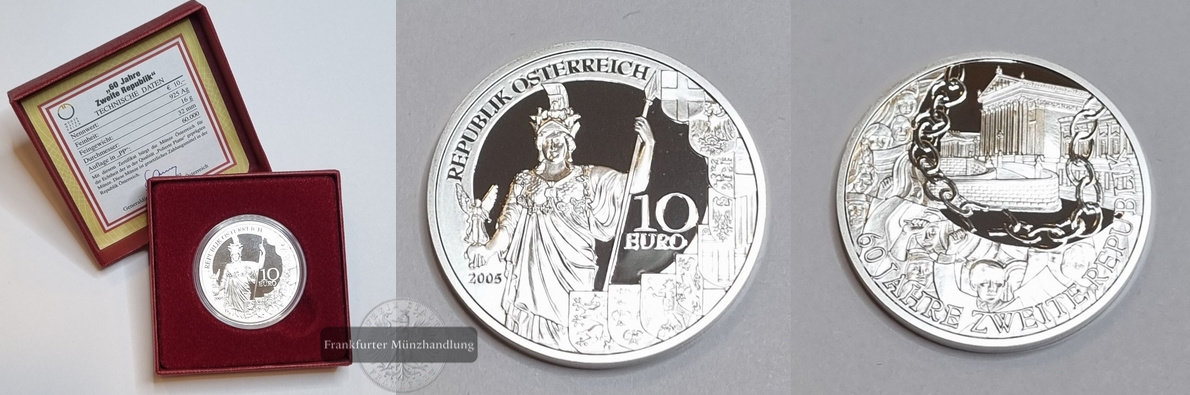  Österreich 10 Euro 2005 60 Jahre 2. Republik FM-Frankfurt Feinsilber: 16g   