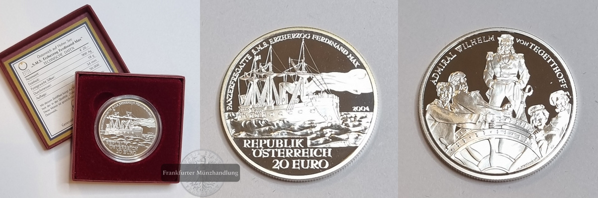  Österreich 20 Euro 2004 Österreichische Marine FM-Frankfurt Feinsilber: 18g   