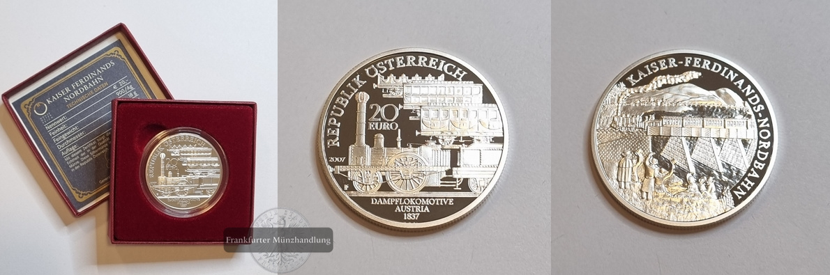  Österreich 20 Euro 2007 Kaiser-Ferdinands-Nordbahn FM-Frankfurt Feinsilber: 18g   