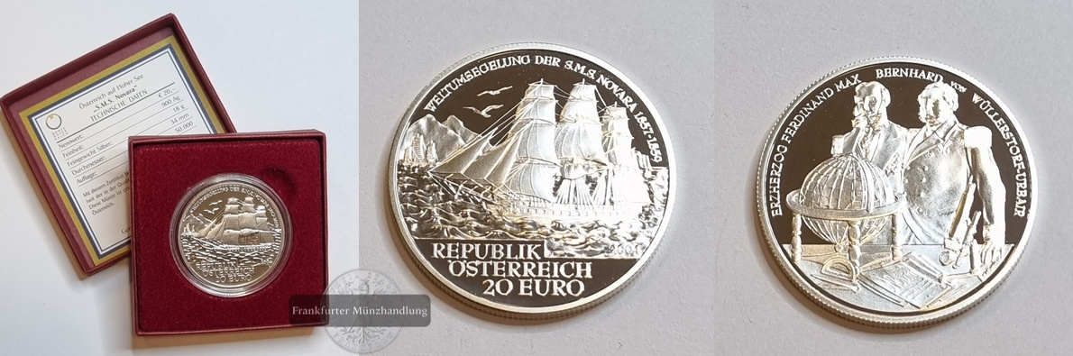  Österreich 20 Euro 2004 SMS Novara FM-Frankfurt Feinsilber: 18g   