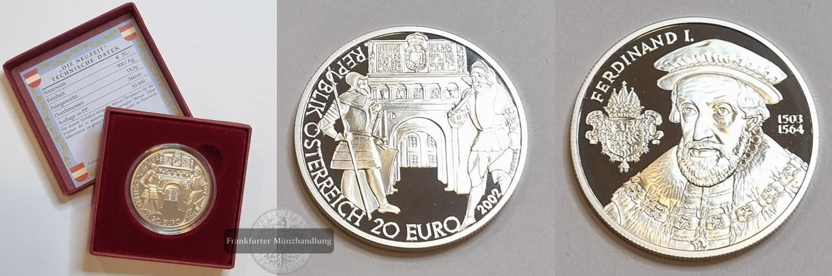  Österreich 20 Euro 2002 Ferdinand I. FM-Frankfurt Feinsilber: 18g   