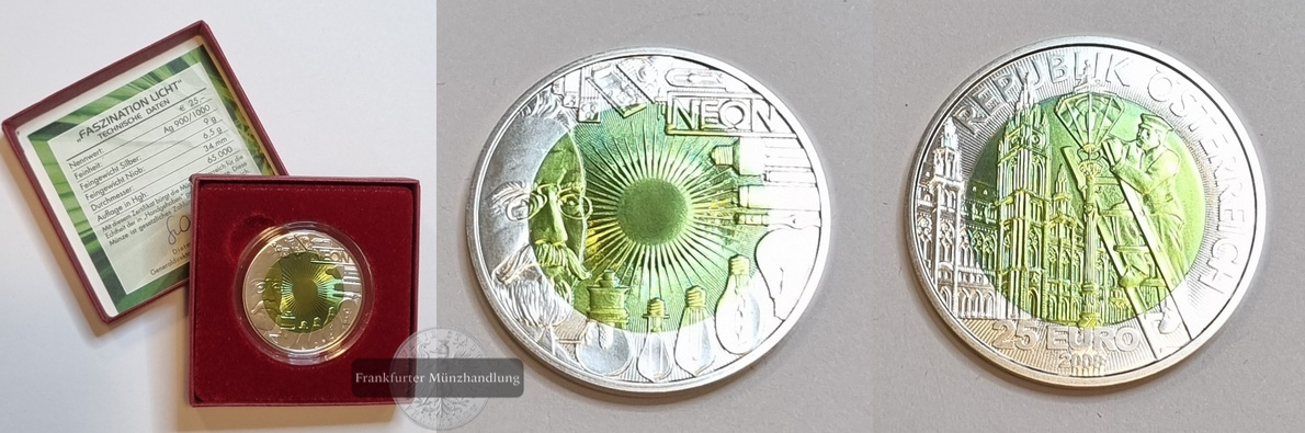  Österreich 25 Euro 2008 Faszination Licht FM-Frankfurt Feinsilber: 9g   