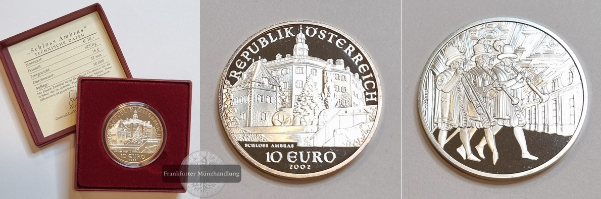  Österreich 10 Euro 2002 Schloss Ambras FM-Frankfurt Feinsilber: 16g   