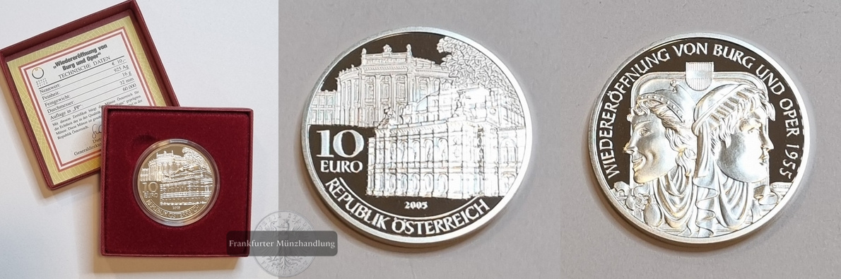  Österreich 10 Euro 2005 Burgtheater & Oper FM-Frankfurt Feinsilber: 16g   
