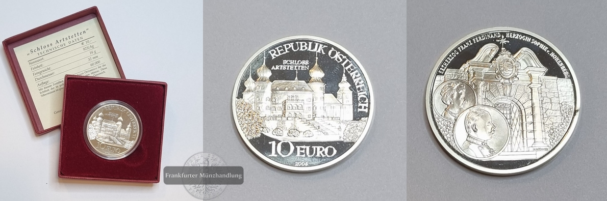  Österreich 10 Euro 2004 Schloss Artstetten FM-Frankfurt Feinsilber: 16g   