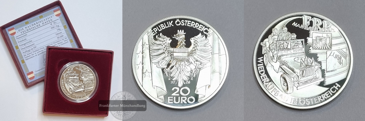  Österreich 20 Euro 2003 Marshall Plan FM-Frankfurt Feinsilber: 18g   