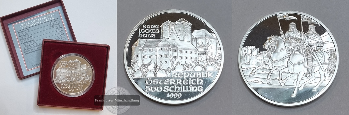  Österreich 500 Schilling 1999 Burg Lockenhaus FM-Frankfurt Feinsilber: 22,2g   