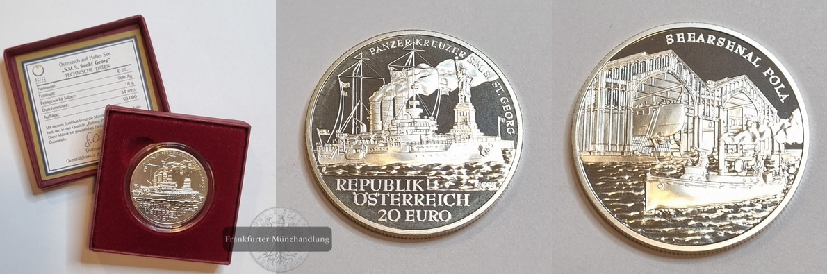  Österreich 20 Euro 2005 SMS Sankt Georg FM-Frankfurt Feinsilber: 18g   