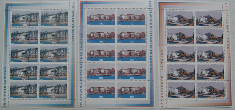  2001, Deutschland, ein Satz - 3 Stk Briefmarkenbögen: Parlamente der Länder, postfrisch   