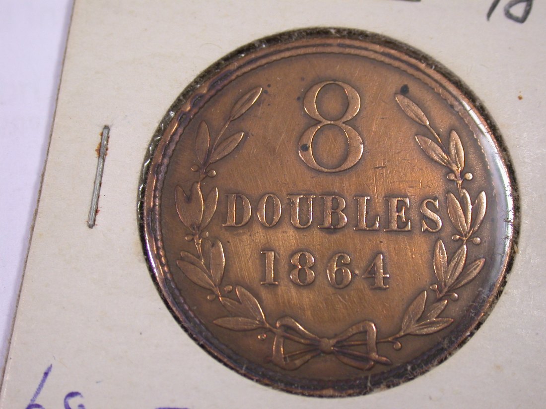  J20  Guernsey  8 Doubles 1864 f.ss geputzt Originalbilder   
