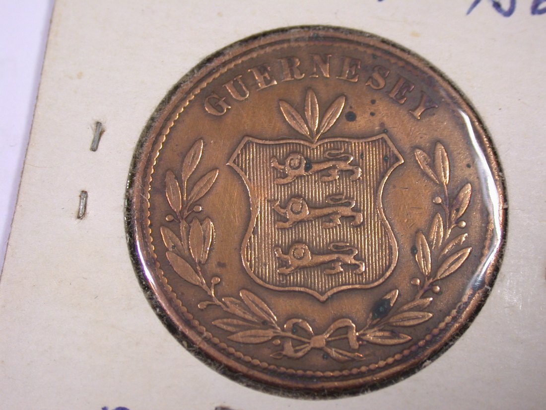  J20  Guernsey  8 Doubles 1864 f.ss geputzt Originalbilder   