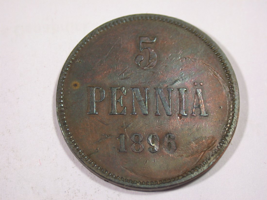 J20 Finnland unter Rußland 5 Penniä 1896 in ss/ss+ Originalbilder